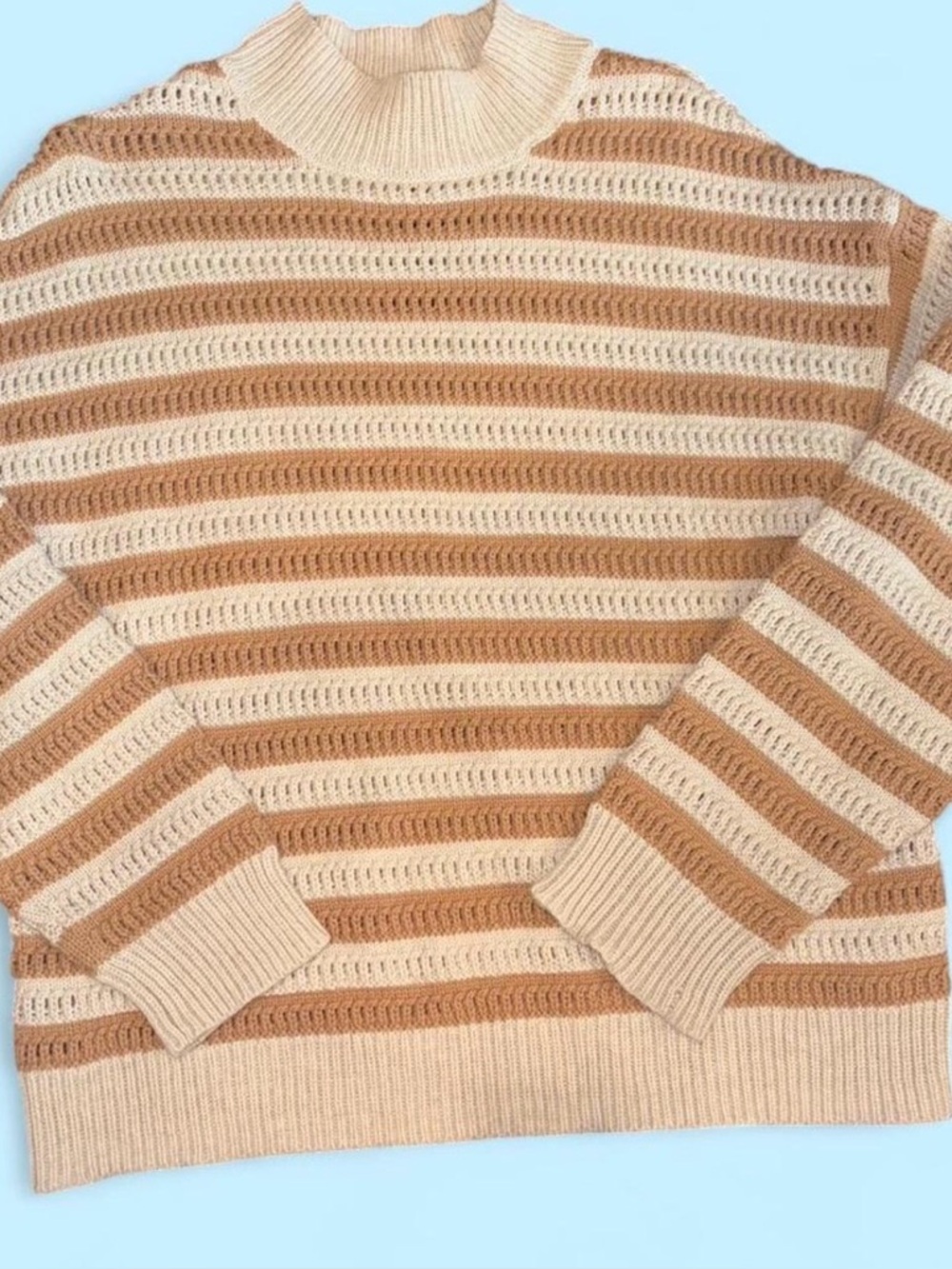 Time and Tru Cream and Tan Striped Turtleneck Sweater